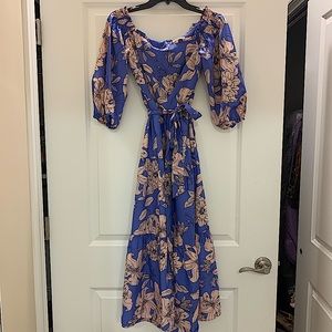 Eliza J Floral Off the Shoulder Midi Dress